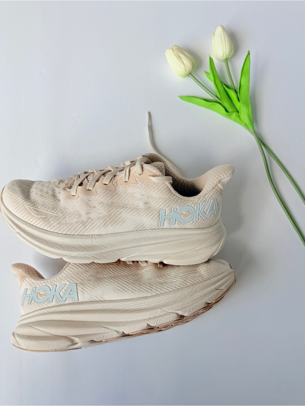 5.5 Wide Hoka Women’s Cream/Beige Cushioned Running Sneakers